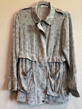 The Porter Collective Gray Animal Print Lightweight Chiffon Jacket Womens Small